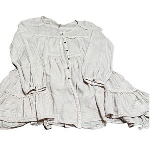 Free People‎ Gauze Boho Pheasant Blouse Light Pink Extra Small Pockets
